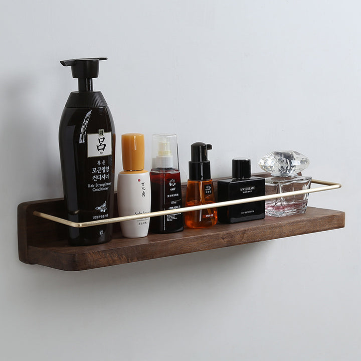 Solid Wood Bathroom Shelf Wall Towel Bar Nordic Wall Kitchen Free Punch