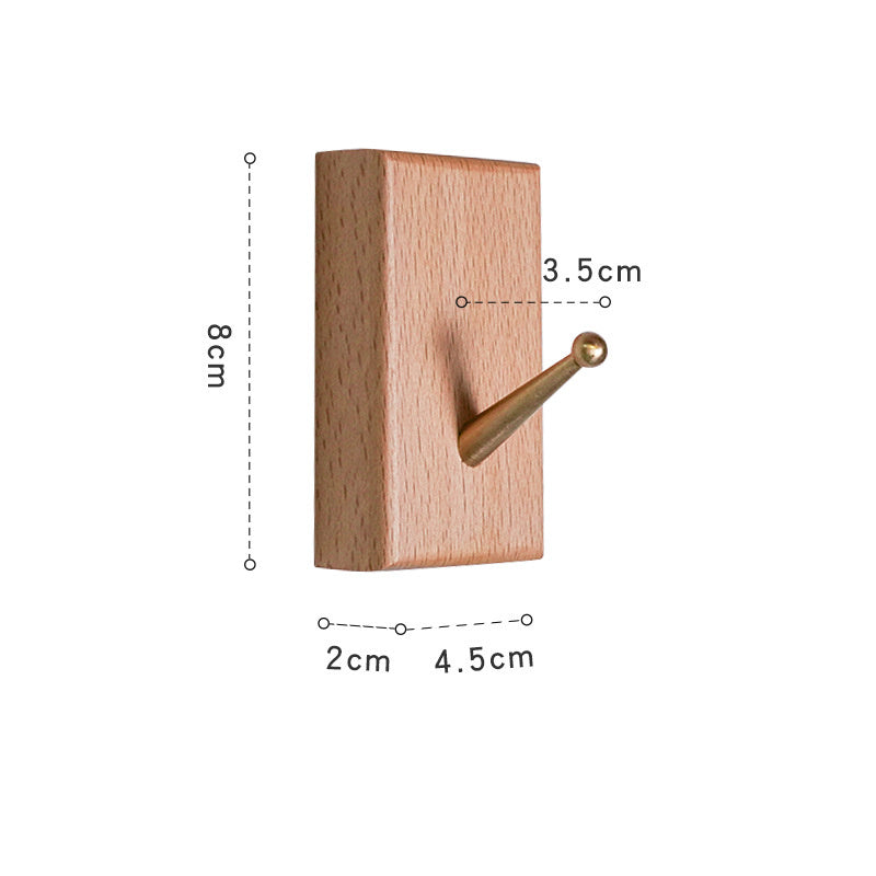 Punch-Free Solid Wood Bathroom Square Glue Hook Walnut Bathroom Wall Coat Hook Bedroom Clothes Hat Wall Hook