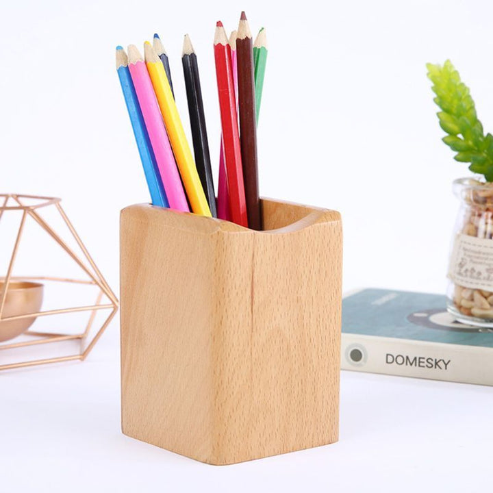 Multifunctional Solid Wood Pen Holder Creative Bamboo Wood Pen Holder