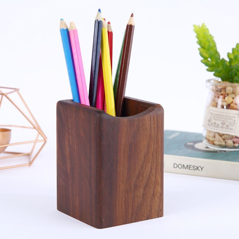 Multifunctional Solid Wood Pen Holder Creative Bamboo Wood Pen Holder