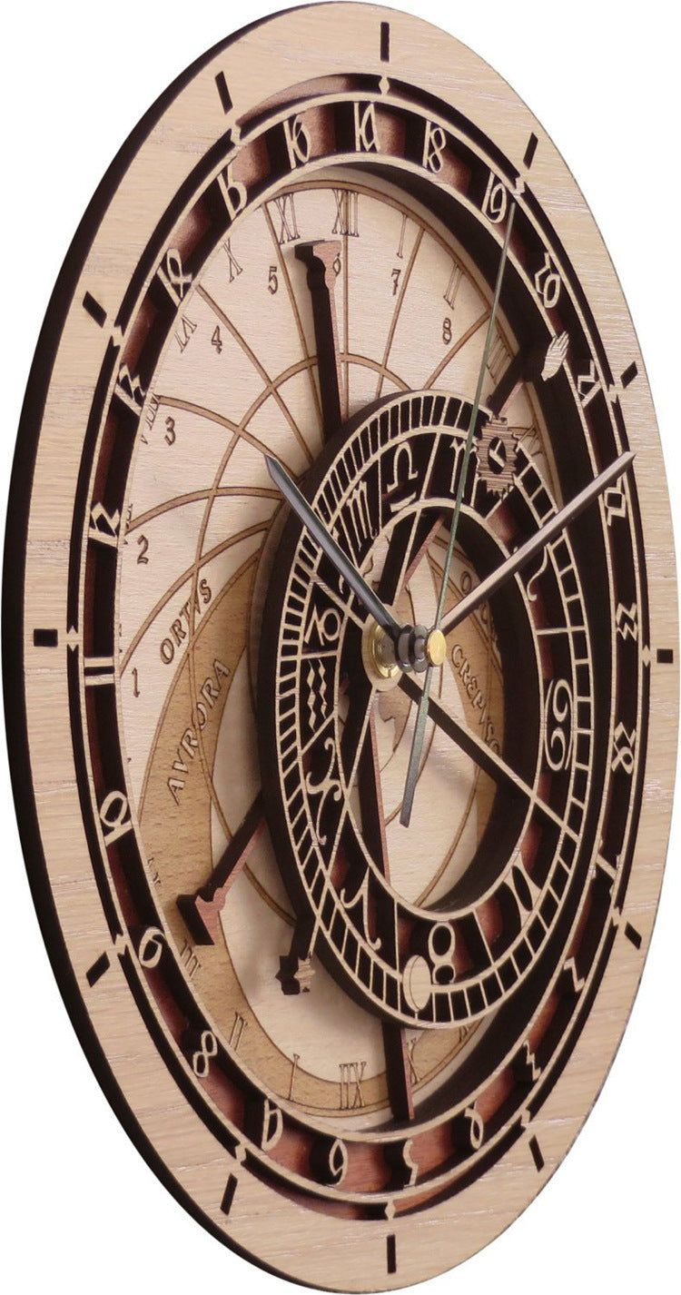 Prague Wooden Astronomical Clock Creative Living Room Wall Wall Clock Quartz Clock