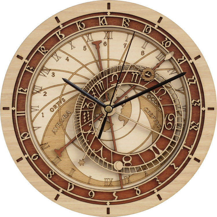 Prague Wooden Astronomical Clock Creative Living Room Wall Wall Clock Quartz Clock