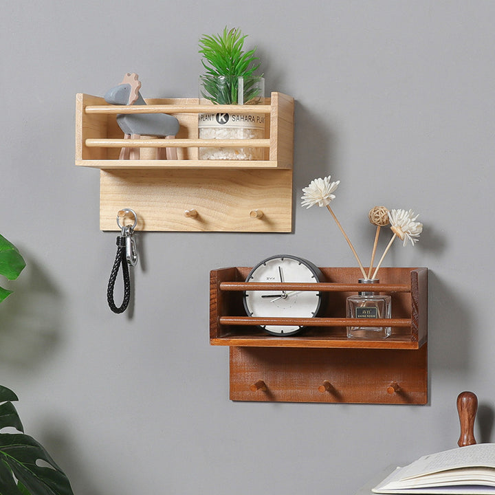 Multifunctional Retro Distressed Solid Wood Wall Hook Rack