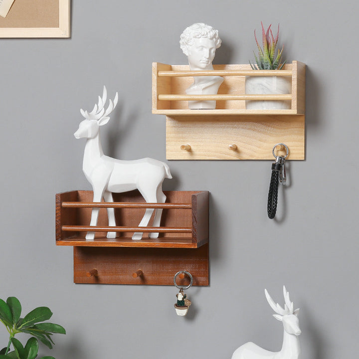 Multifunctional Retro Distressed Solid Wood Wall Hook Rack