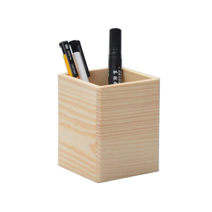 Wooden Pen Holder Office Supplies Desktop Cosmetic Brush Storage Box