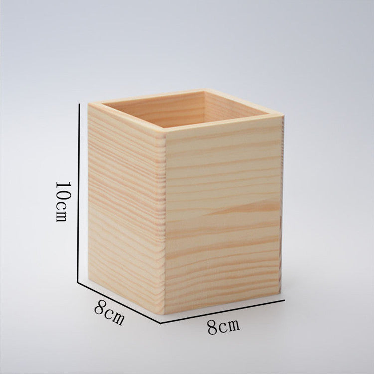 Wooden Pen Holder Office Supplies Desktop Cosmetic Brush Storage Box