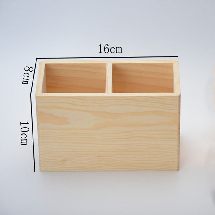 Wooden Pen Holder Office Supplies Desktop Cosmetic Brush Storage Box