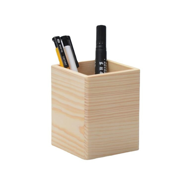 Wooden Pen Holder Office Supplies Desktop Cosmetic Brush Storage Box