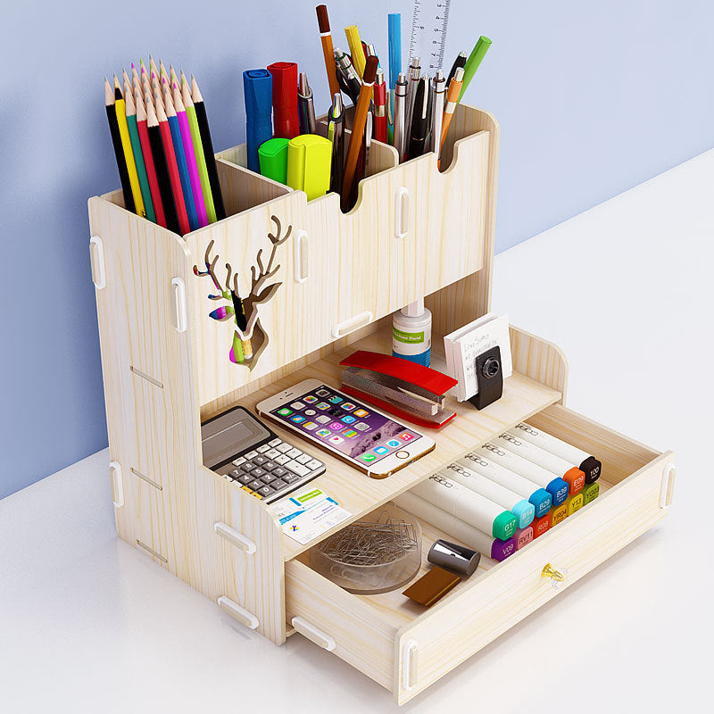 Ayane Creative Pen Pencil Holder Receiving Box Desktop  Learning  Penholder Office  Desk Organizer Storage Rack Supplies Wood