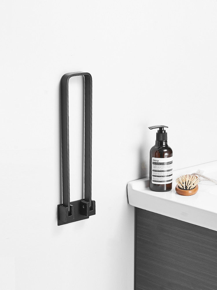 Black Space Aluminum Punching Free Bathroom Towel Rack Bathroom Washstand Folding Hanging Towel Bar