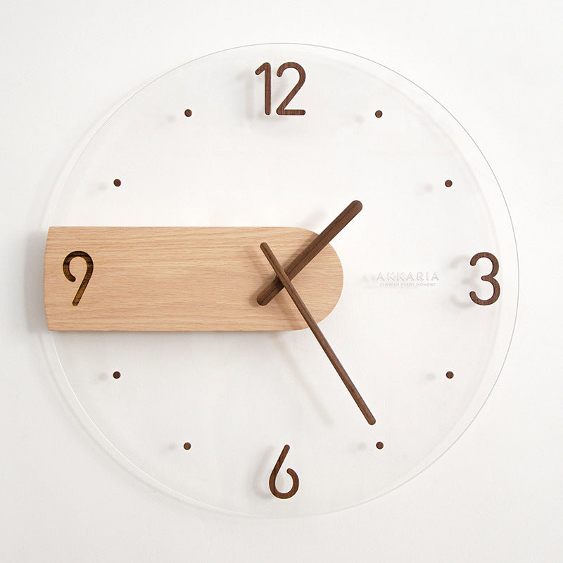 Nordic Wall Clock Creative Solid Wood Acrylic Glass