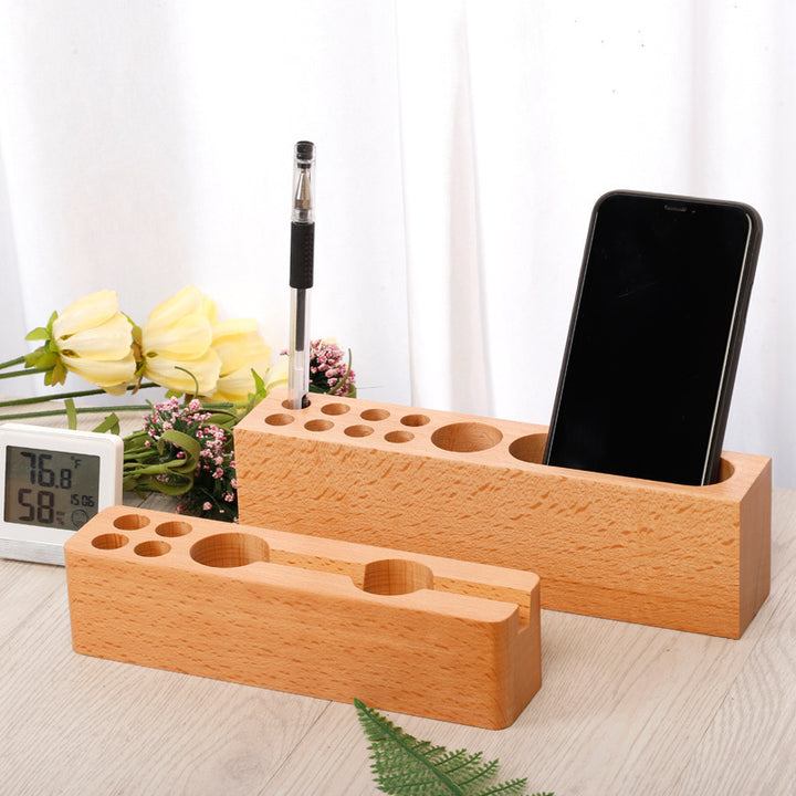 Porte-stylo de rangement multifonctionnel créatif en bois massif