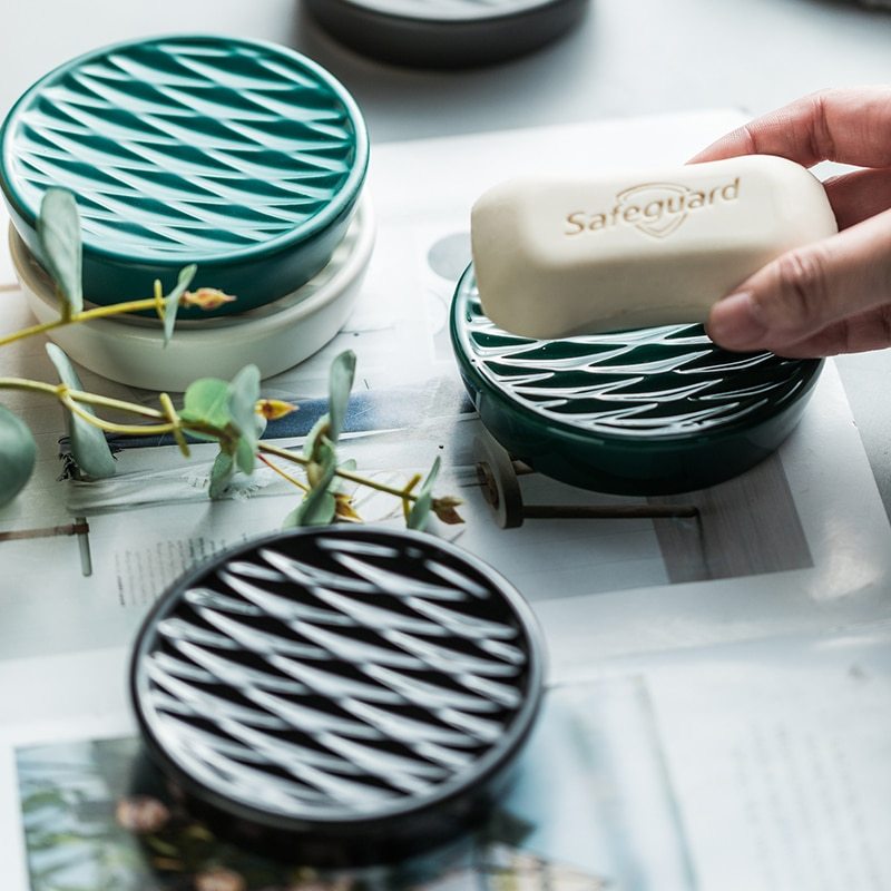 Ceramic soap dish in bathroom