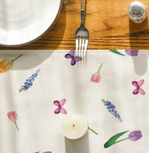 Linen Table Runner Pastoral Flowers Dining Decoration Tablecloths