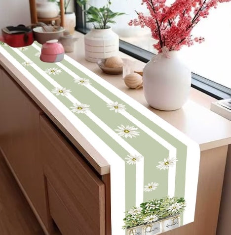 Linen Table Runner Pastoral Flowers Dining Decoration Tablecloths