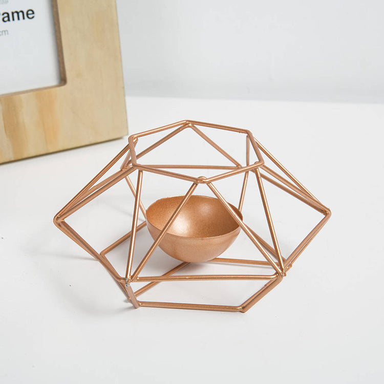 Simple geometric wrought iron golden candle holder