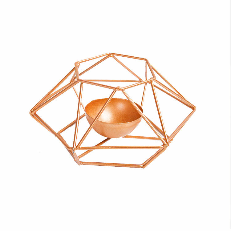 Simple geometric wrought iron golden candle holder