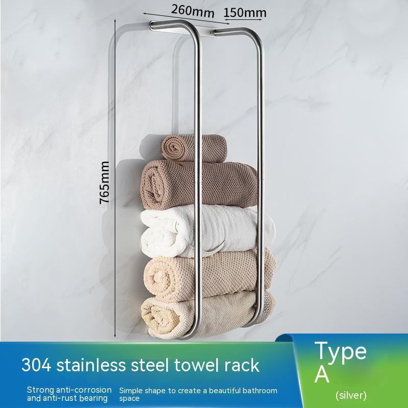 Wall Mounted Black Towel Holder With Non Perforated Bipolar Storage Rack