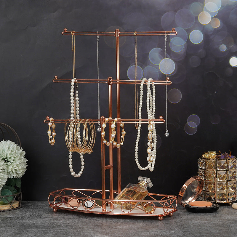 Rose Gold 3-Tier T-shaped Jewelry Display Storage Rack