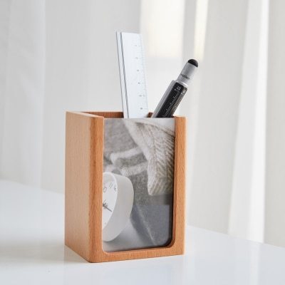 Solid wood photo frame pen holder office desktop stationery storage box