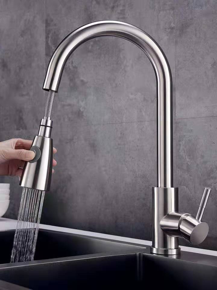 304 Stainless Steel Pull Hot And Cold Vegetable Basin Kitchen Faucet Sink 360 Plated Rotating