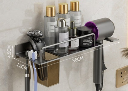 Hair Dryer And Toothbrush Holder Integrated Wall-mounted Bathroom Storage Rack