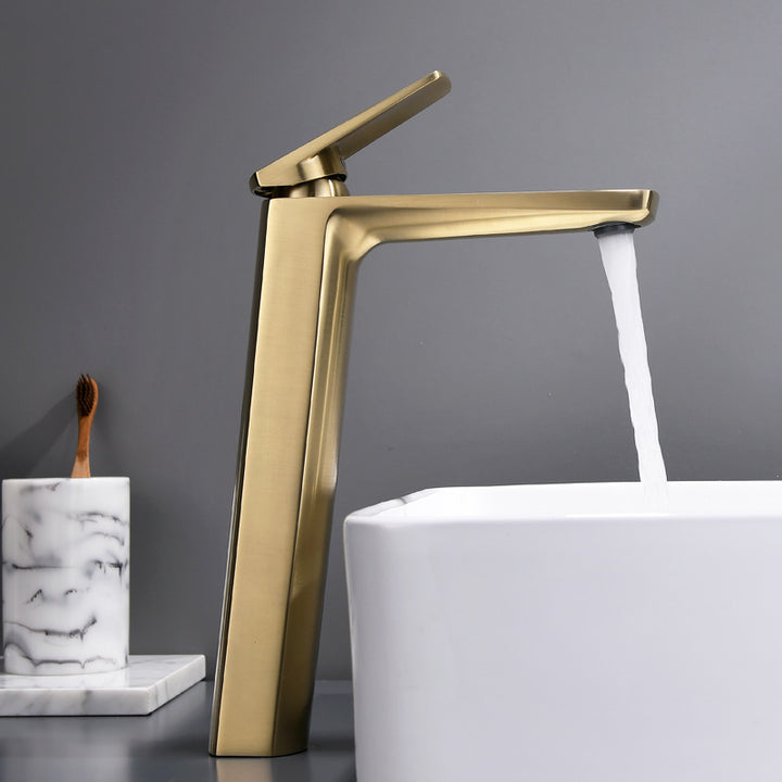 Copper Brushed Washbasin With Hot And Cold Faucets Light And Luxurious Style