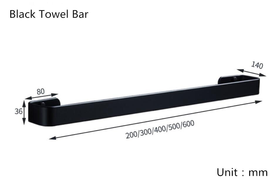 Black single pole bathroom space aluminum single layer towel bar bathroom pendant square towel rack