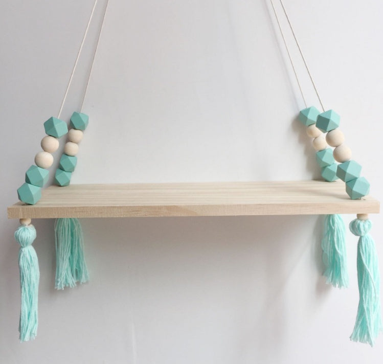 Nordic style colorful beads tassel wooden Wall Shelf