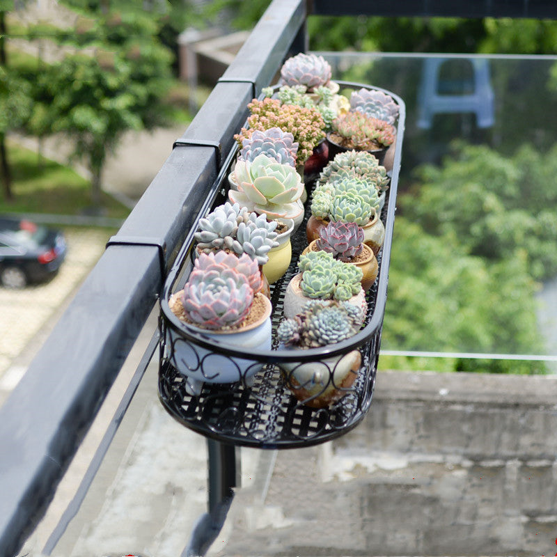 Wrought Iron Balcony Hanging Flower Pot Rack