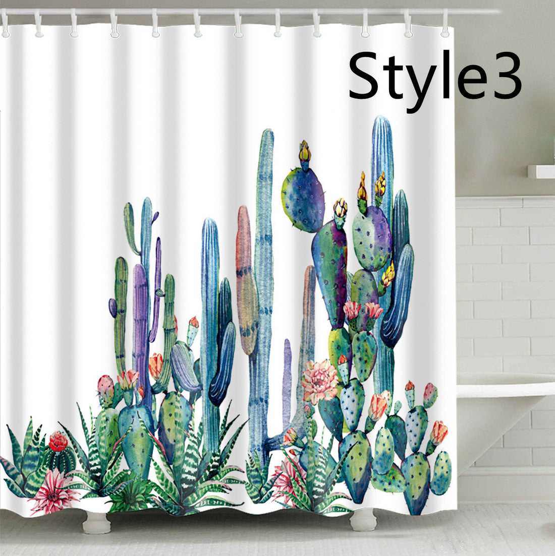 Digital Printing Polyester Shower Curtain Cactus Series