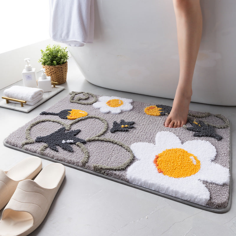 Cartoon Bathroom Absorbent Flocking Floor Mat Anti-slip