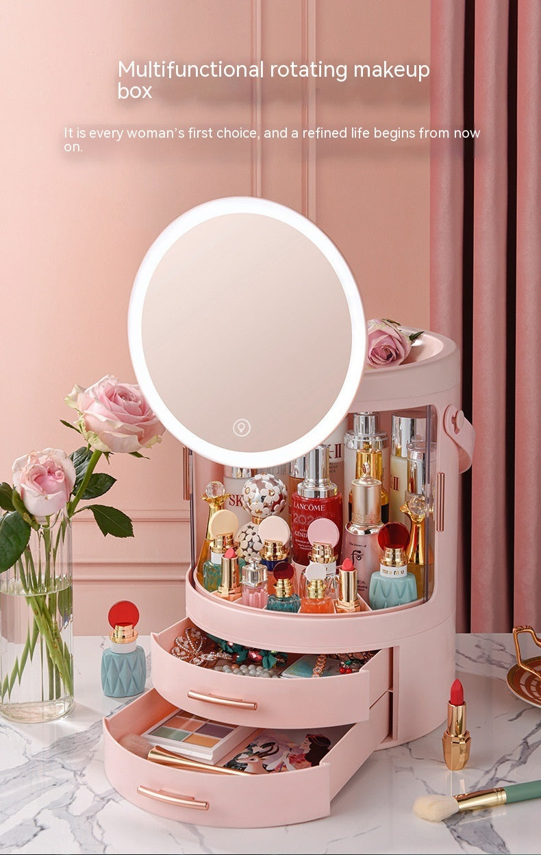 Étagère de rangement rotative de grande capacité intégrée anti-poussière pour cosmétiques avec miroir