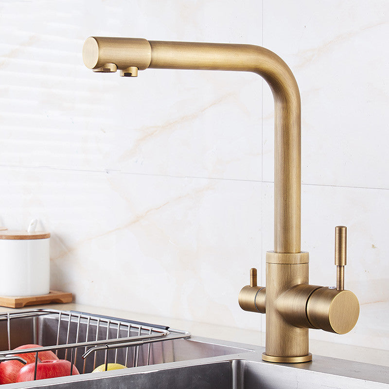 Copper tube kitchen hot and cold wash basin rotating faucet