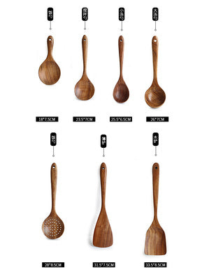 Vaisselle en bois naturel de teck de Thaïlande Cuillère Louche Turner Longue passoire à riz Écumoire à soupe Cuillères de cuisine Scoop Ensemble d'outils de cuisine