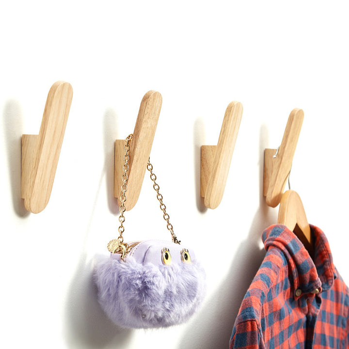 Simple Rubber Wood Coat Hook Hanging Clothes