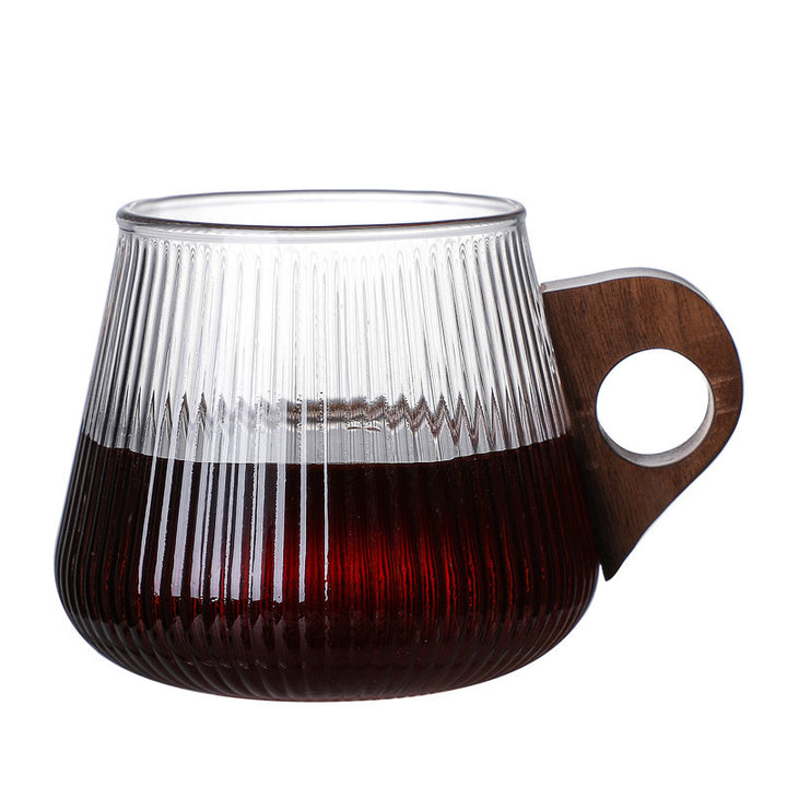 450Ml Italian Style Hanging Ear Glass Coffee Juice Milk Cup With Wooden Handle