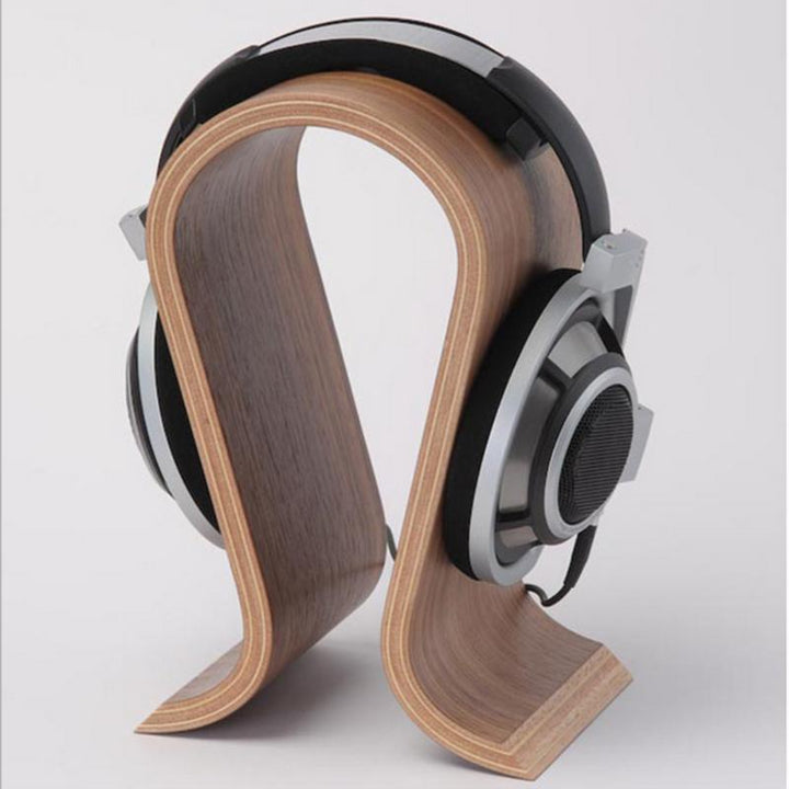 Curved wooden headphone rack