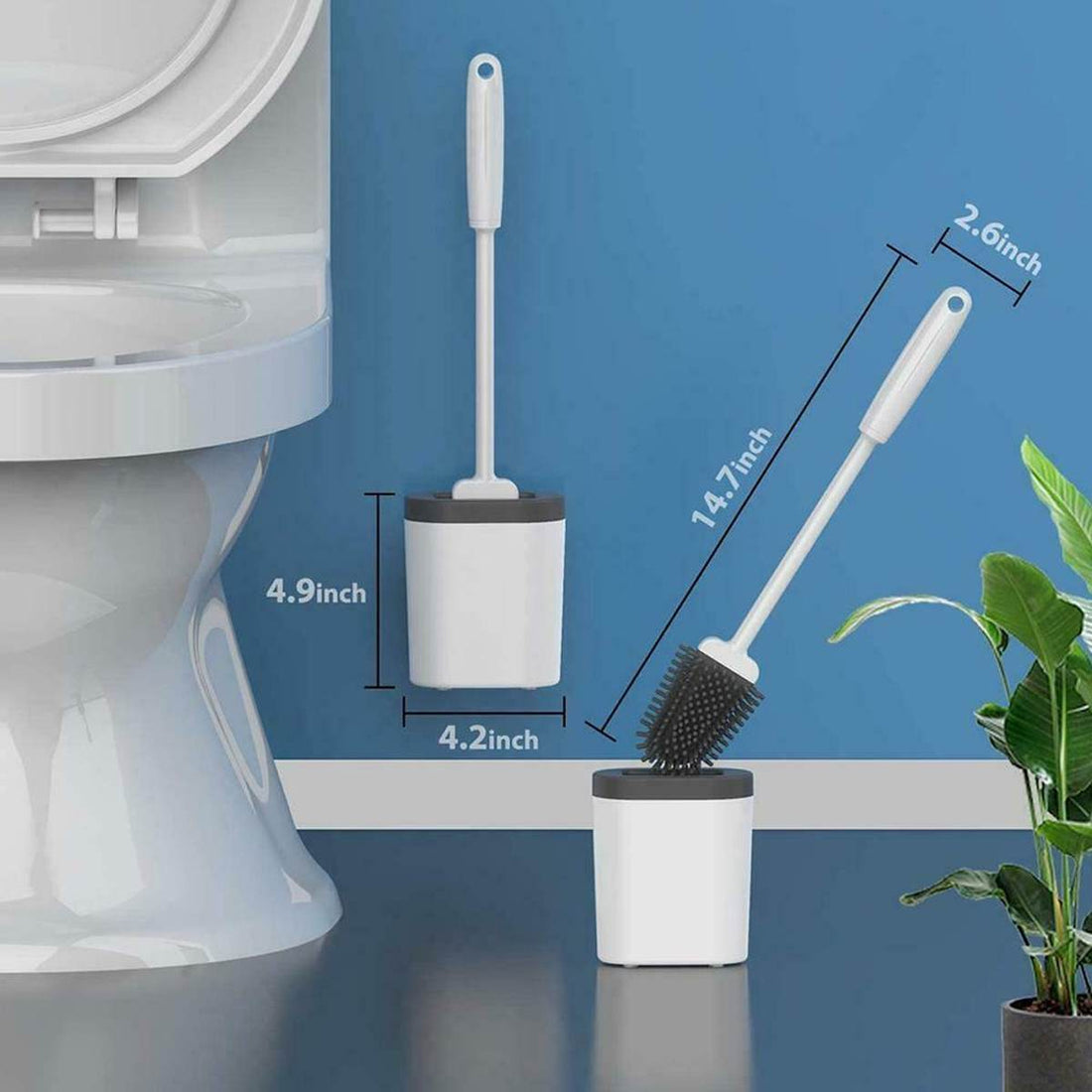 Silicone soft bristled flat head wall-mounted toilet brush