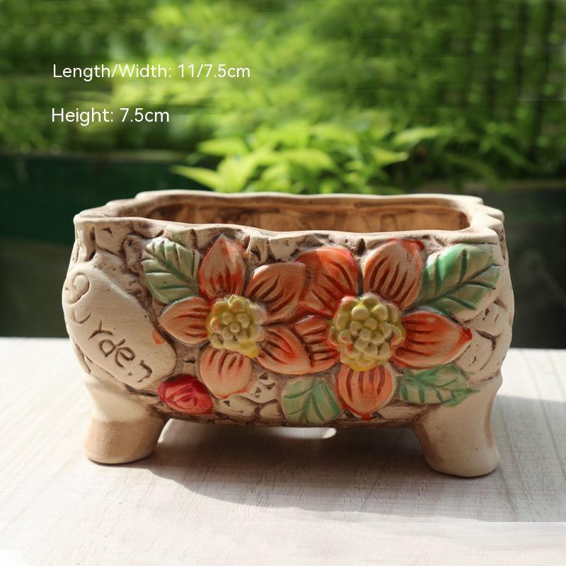 Creative Personality Green Plant Pot Handmade Desktop Breathable Combination Small Ceramic Flower Pot