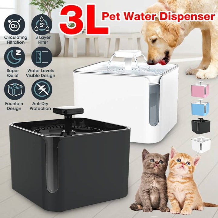 Fontaine à eau automatique pour chat et chien 3 L USB - Distributeur d'eau avec filtration à circulation à 360 degrés