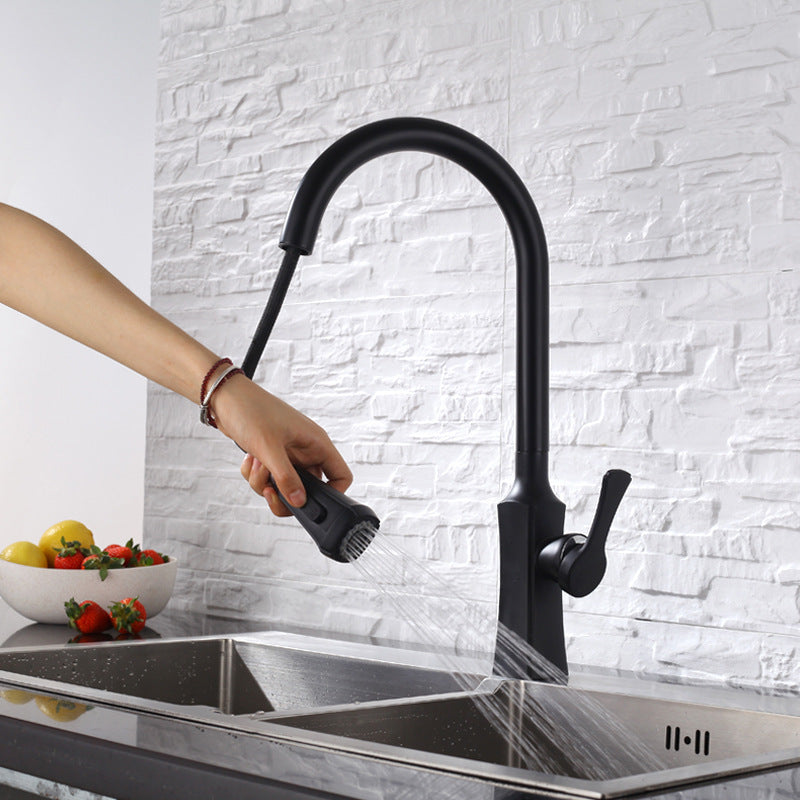 Hot And Cold Kitchen Black Pull-out Rotating Sink Faucet