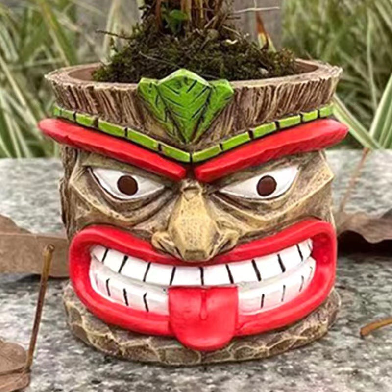 Mask Totem Flower Pot Garden Micro Landscape