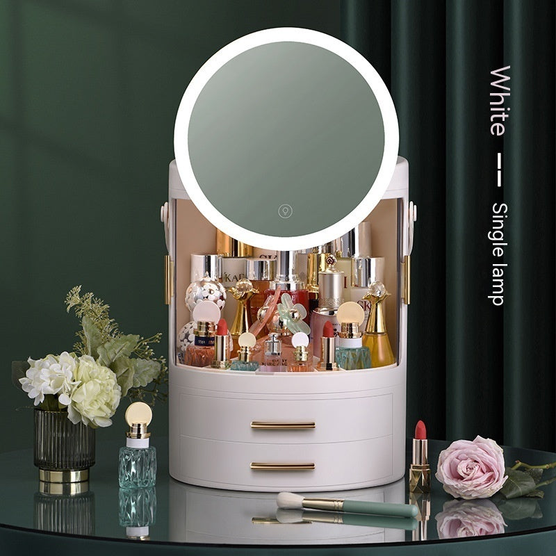 Étagère de rangement rotative de grande capacité intégrée anti-poussière pour cosmétiques avec miroir