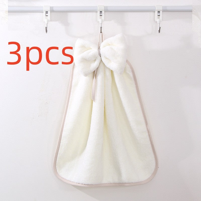 High Density Coral Velvet Bow Cute Hanging Hand Towel Absorbent