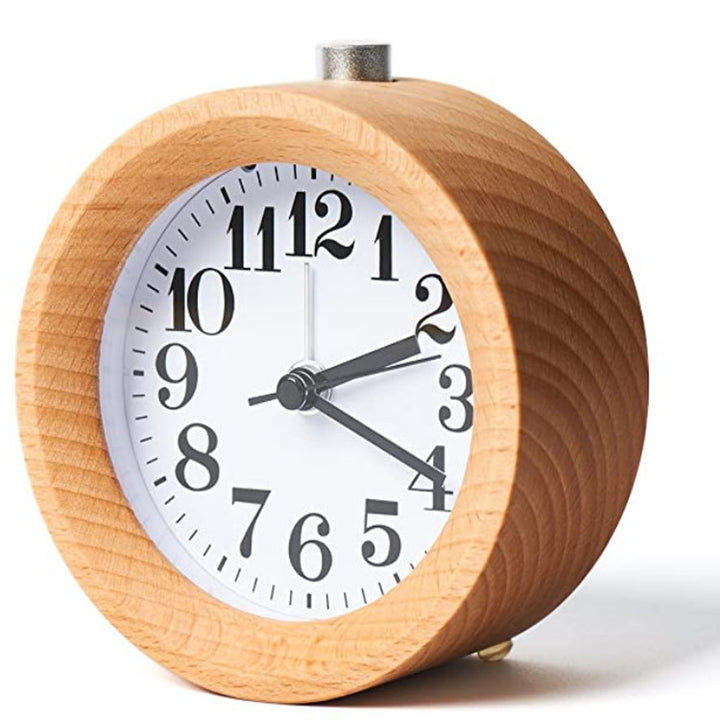 Solid Beech Wood Student Bedside Silent Snooze Alarm Clock