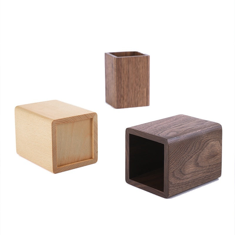 Solid Wood Creative Pen Holder Black Walnut Wooden Table Storage Box Simple