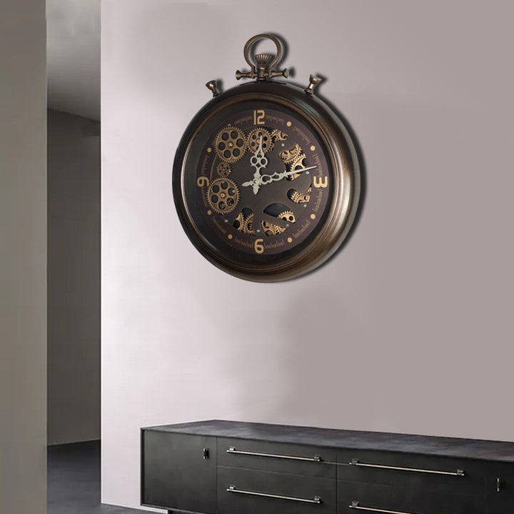 Home Living Room Vintage Gear Iron Wall Clock