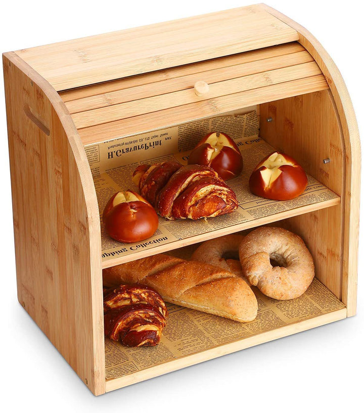 Home Fashion Bamboo Two Layer Bread Box