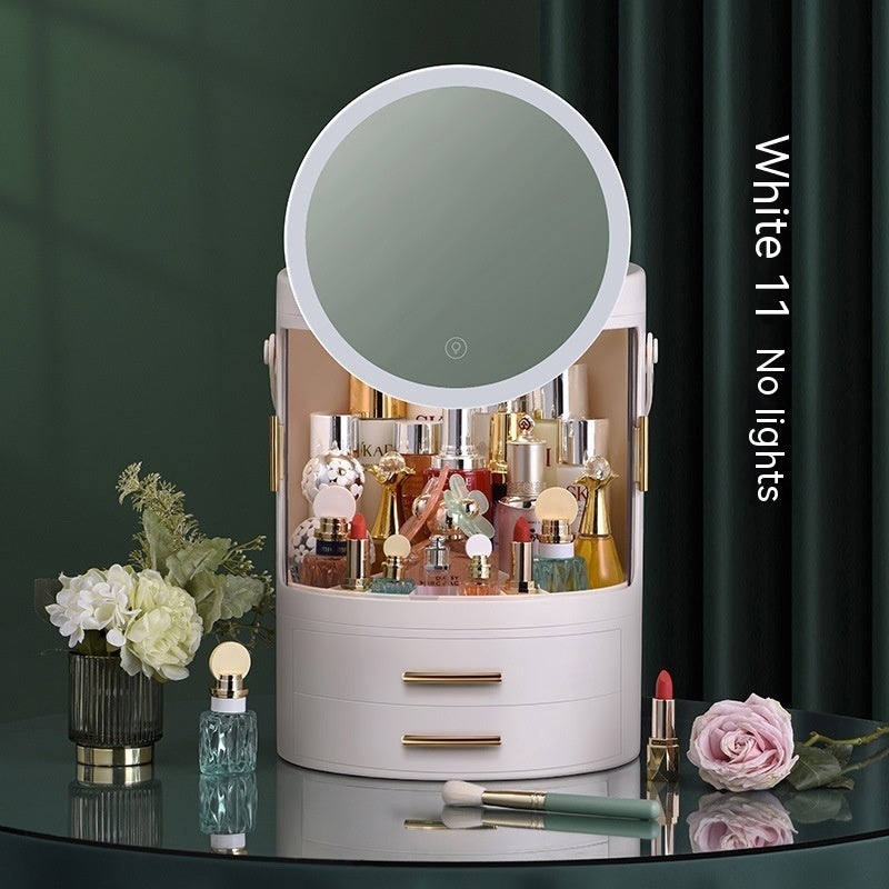 Étagère de rangement rotative de grande capacité intégrée anti-poussière pour cosmétiques avec miroir